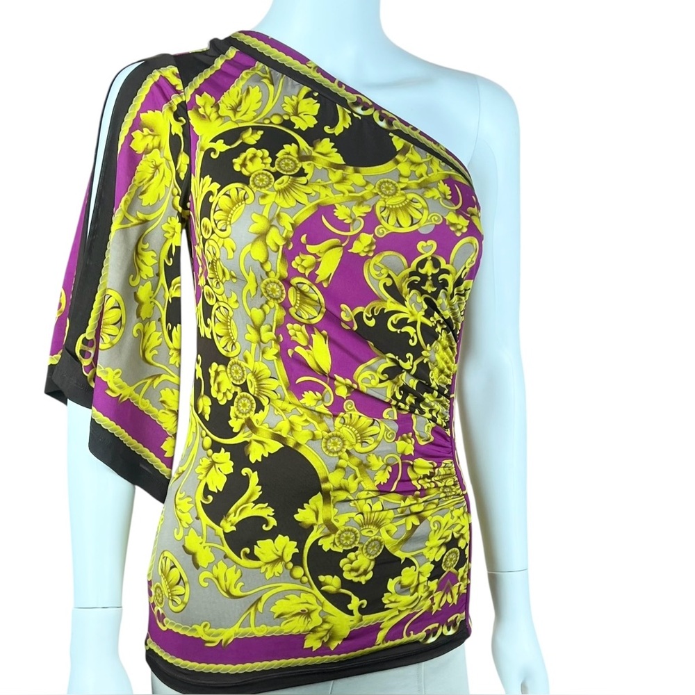 Cache One Shoulder Printed Pull-Over Blouse Top